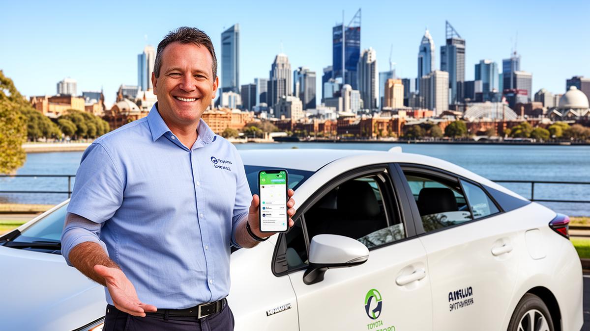Step-by-step guide to becoming an Uber driver in Melbourne showing driver with Toyota hybrid car