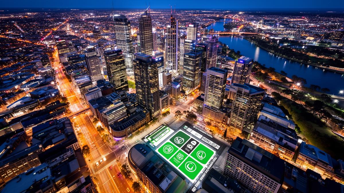 Best areas for Uber drivers in Melbourne showing aerial view of CBD and pickup zones