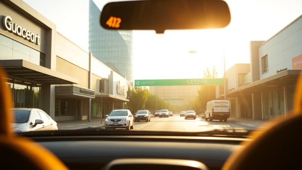 Rideshare car driving through Craigieburn suburban shopping centre area in Melbourne